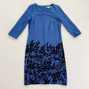 Boden Lily Ponte Sheath Dress Blue Black Floral | Size 6 Stretch